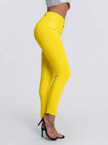 SHEIN SXY 纯色休闲牛仔裤，适合夏季 - 黃色 - 查看 2