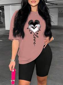 SHEIN Áo thun tay ngắn in họa tiết Pardon thời trang mới cho nữ - Hồng - Xem 4