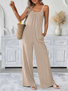 SHEIN LUNE Lässiger Jumpsuit für Damen mit Kontrastfarbe Trägern und Taschen