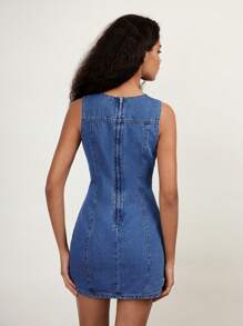Maija 女士蓝色牛仔无袖圆领修身迷你连衣裙 - 中等水洗藍 - 查看 6
