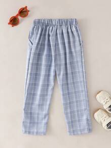 SHEIN Young Boys' Elegant Casual Plaid Slanted Pocket Long Pants Kids Clothes Pants Boys Clothes Kids Pants - Grey - View 6