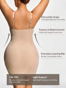SHAPORA Plus Size Shaping Underwire Cupped Shapewear Slip Dress Body Shaper Bust& Butt Lifter-Tummy Waist Thigh Control - Apricot - View 2