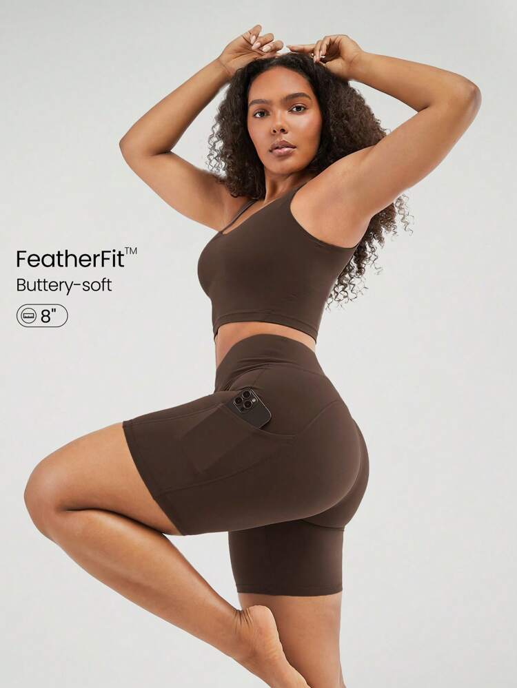 Pantaloni Corti Biker Con Tasche Ad Alta Vita Featherfit™ Da 8 Pollici, Traspiranti Per Ciclismo, Corsa, Palestra E Allenamento
