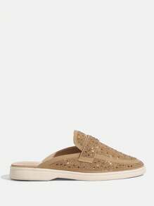 CUCCOO TILAWA Women's Fashionable Daily Casual Khaki Rhinestone Loafer Shoes - Khaki - View 3