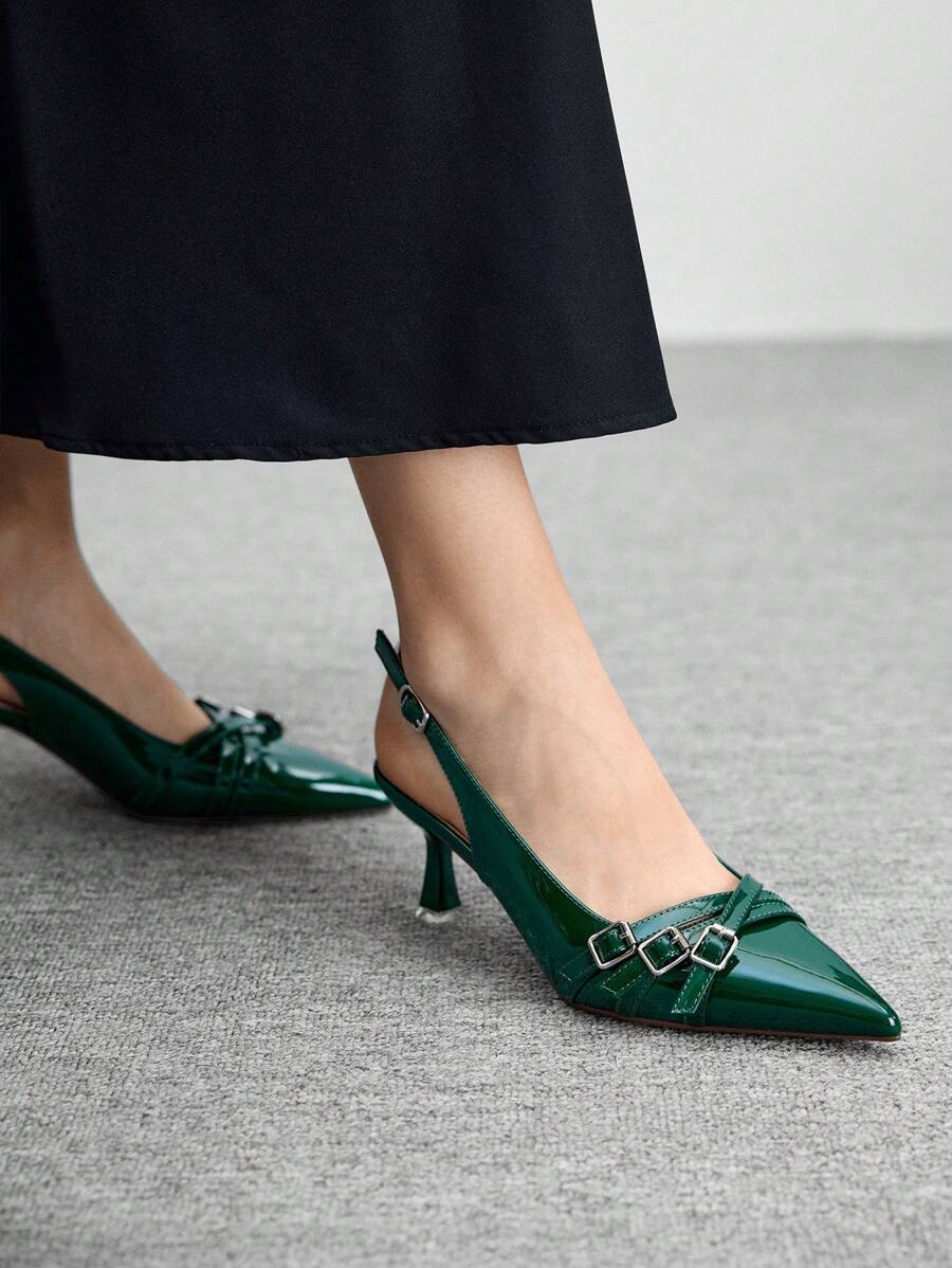 CUCCOO BIZCHIC Women's Adjustable Buckle Pointed Toe Fashion High Heel Shoes For Christmas Spring Shoes - Dark Green - View 1