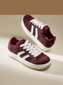 CUCCOO EASI 女士休闲百搭时尚运动鞋女鞋运动鞋春季鞋复活节休闲鞋返校鞋 - 酒紅色 - 查看 2