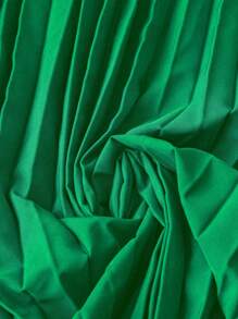 SHEIN Clasi Plus Size Women's Pleated Lantern Sleeve A-Line Dress - Green - View 5