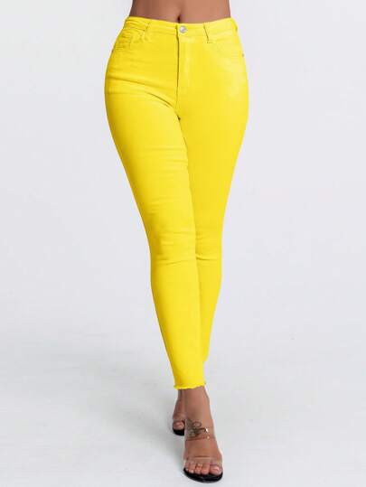 SHEIN SXY Plain Color Casual Denim Jeans, Suitable For Summer Skinny Jeans For Women