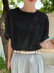 DAZY Heart Cut Drop Shoulder Tee - Black - View 2