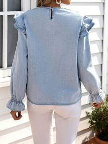 Breezaya 女士牛仔荷叶边下摆套头衫 - 淺色水洗藍 - 查看 2