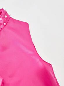 SHEIN Explorewe Tween Girls' Elegant Beaded Collar Asymmetric Bow Flare Hem Sleeveless Dress, Suitable For Parties, Weddings, Vacation And Events, Spring/Summer - Hot Pink - View 6