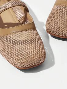 Styleloop Chaussures plates à bout rond pour femme, tige en maille tissée beige, design minimaliste à la mode, confortables et respirantes, fermeture auto-agrippante - Vert olive - Voir 5