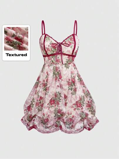 Fairycore Women's Palace Vintage Floral & Fairy Romantic Colorblock Lace Fabric Puff Mini Dress