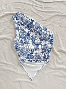 Soleia Top ajustado informal con un hombro, con arrugado, fruncido, dobladillo asimétrico, estampado de animales marinos, estampado azul - Multicolor - Ver 2