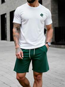 Manfinity Homme 2pcs/Set Men's Lucky Clover Print T-Shirt And Shorts Set  ,St. Patrick's Day Four-Leaf Clover Print Short-Sleeved T-Shirt Set  Outfits Husband  And Boyfriend Gifts For Friends - Multicolor - View 1