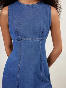 Maija 女士蓝色牛仔无袖圆领修身迷你连衣裙 - 中等水洗藍 - 查看 4