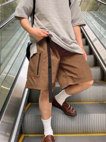 DAZY 男士短裤棕色腰带配饰，夏季商务装 - 棕色 - 查看 5