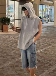 DAZY Men's Sleeveless Solid Gray Hoodie For Summer - Grey - View 6