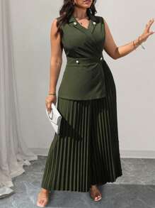 SHEIN Clasi 大码女式优雅夏季连体衣 - 軍綠色 - 查看 5