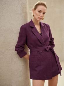 MOTF PREMIUM LINEN DUAL POCKET BLAZER - Burgundy - View 8