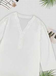 SHEIN Plus Size Solid Color Long Sleeve Shirt, Minimalist And Fashionable, Suitable For Summer - White - View 5
