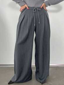 Dazy Plus Trekkoord Taille Losse Gestreepte Casual Lange Broek, Alle Seizoenen