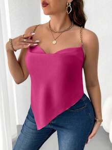 Celure Plus Size Solid Color Metal Strap Swing Neck Tank Top, Minimalist & Fashionable, Suitable For Summer