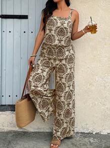 Breezaya 2pcs/Set Plus Size Casual Sleeveless Jumpsuit