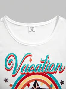 2pcs/Set Tween Girls White Colorful Letter Print Tank Top And Stripe Print Flare Pants Set - Multicolor - View 5