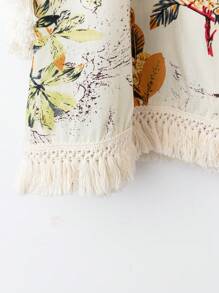 SHEIN LUNE Plus Size 1pc Woven Floral Print Tasseled Patchwork Shirt - Multicolor - View 4