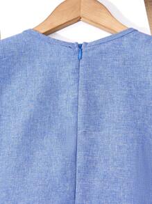 SHEIN 可爱少女时尚珍珠蝴蝶结装饰无袖 A 字裙 - 藍色 - 查看 5