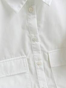 SHEIN Tween Girl Oversized Casual Minimalist Comfort Turndown Collar Pleated Short Sleeve Cropped Blouse, Tween Girl - White - View 6