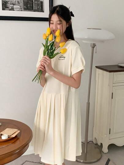 DAZY Tween 女童休闲字母印花褶裥下摆连衣裙