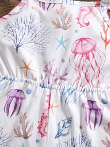 SHEIN Babygirl 休闲针织弹力可爱卡通吊带连体衣，适合夏季