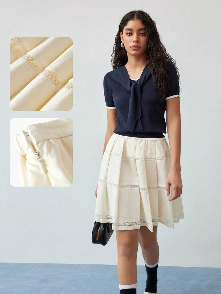 MOTF STUDIO CONTRAST LACE PLEATED SKIRT