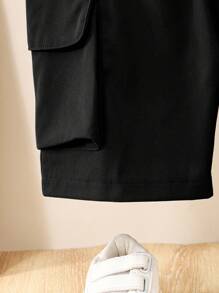 2pcs/Set Young Boy Graphic Letter Printed Color Block Round Neck Tee And Patch Pocket Shorts For Summer - Orange - View 7