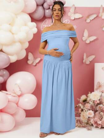 Loomaby 孕妇露肩优雅连衣裙，适合婴儿送礼会、性别揭示连衣裙、情人节