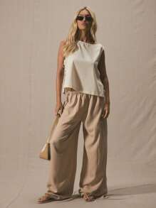 MUSERA Boat Neck Tie Split Sides Floaty Top Spring Summer Cute Vacation 90's Elegant Beach