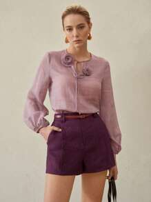 MOTF PREMIUM 亚麻压褶斜口袋短裤