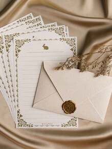 SHEIN 1 Busta di carta monocromatica e 1 adesivo sigillo ceralaccato, busta multifunzione vintage per scuola e ufficio per il rientro a scuola
