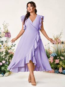 Cravure Abito da donna con arricciatura al fondo, monocolore, con cintura in vita, senza maniche, elegante, vestito da matrimonio, abito da ospite di matrimonio, taglie forti