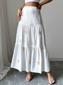 Elenzga Váy thêu hình cây dừa đi biển mùa hè - trắng - Xem 6