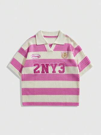 Street Life Plus Size Striped Jacquard Letter Embroidered Knit Sweater