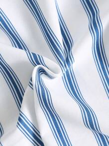 Cozy Pixies 2pcs Baby Boy Set: Colorful Striped Collar Short Sleeve Shirt & Solid Color Elastic Waist Shorts