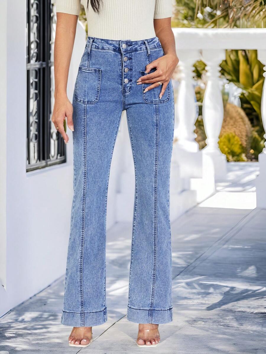 SHEIN LUNE Women's Casual Denim Jeans, Fashionable Summer Wear - Blue - View 1