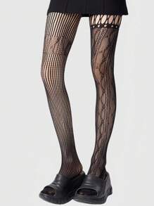 ROMWE Grunge Punk Bas résille sexy ajourés style années 2000, collants noirs patchwork à la mode, leggings polyvalents