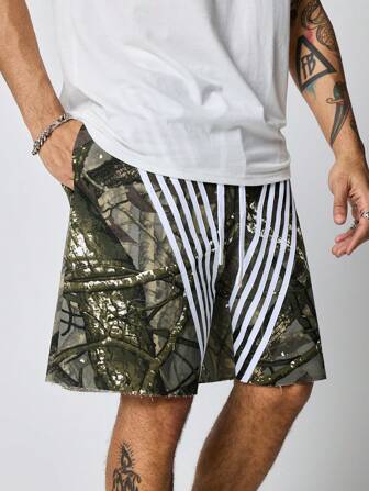 Prep Herren Lässig Shorts im Tarnmuster "Trockener Baum", Retro Straßen-Stil