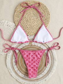SHEIN Swim Conjunto de bikini con estampado floral aleatorio para vacaciones en la playa