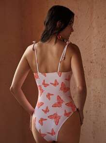 MOTF PREMIUM BUTTERFLY PRINT FRILL ONE-PIECE SWIMSUIT FOR SUMMER BEACH VACATION - Multicolor - View 2