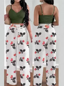 INAWLY 大码纯色细肩带吊带背心和休闲裤 2 件套 - 彩色 - 查看 1